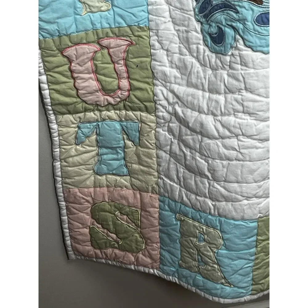 Lillian Vernon Noah's Ark ABC Cotton Crib Baby Quilt White Personalized Monogram